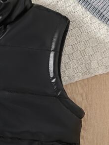 SHEIN Boys Fashion PU Leather Pocket Thickened Vest, Suitable For Casual Daily Outings, Autumn/Winter, Vest - Black - View 8