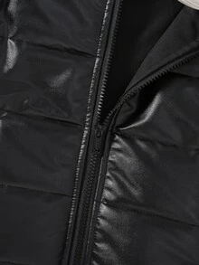 SHEIN Boys Fashion PU Leather Pocket Thickened Vest, Suitable For Casual Daily Outings, Autumn/Winter, Vest - Black - View 5