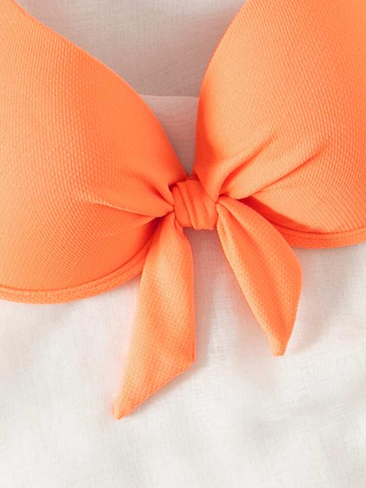 Bonvoyette 2026 Spring/Summer Push-Up Special Fabric Bow Halter Orange Gathering Sweet Women Bikini Swimwear Top - Orange - View 5