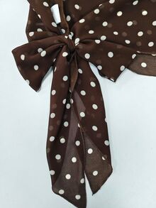 Franclia Plus Size Spring/Summer Yellow Heart Tie Bow Woven Shirt - Coffee Brown - View 7
