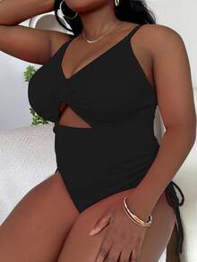 Slaydiva 大尺碼夏季海灘女士純色簡約一件式泳衣 - 彩色 - 查看 4