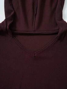 Rusticease Sweater Pullover Longgar Lengan Kelelawar Leher V Warna Polos untuk Wanita Ukuran Besar Musim Dingin - Coklat - View 5