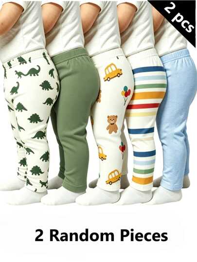 Playful Pals Baby Boys New Cute Comfortable Minimalist Soft Casual Long Pants Random Assortment 5pcs Pack, Send 2pcs Pack, 2pcs/Set, Boys Pants Daily Outfit, Gift