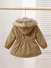 Baby Girl Cute Versatile Autumn/Winter Khaki Thermal Lined Hooded Jacket - Khaki - View 5