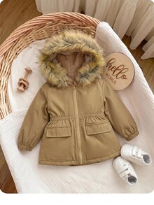 Baby Girl Cute Versatile Autumn/Winter Khaki Thermal Lined Hooded Jacket - Khaki - View 4