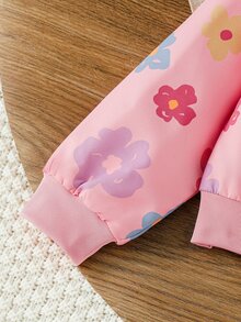 SHEIN Elladie kids Jaket Baseball Motor Pendek Longgar dengan Kerah Tegak dan Resleting, Motif Huruf Kontras Warna untuk Anak Perempuan, Cocok untuk Musim Gugur - Berwarna merah muda - View 10