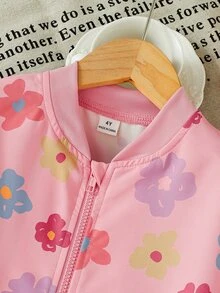 SHEIN Elladie kids Jaket Baseball Motor Pendek Longgar dengan Kerah Tegak dan Resleting, Motif Huruf Kontras Warna untuk Anak Perempuan, Cocok untuk Musim Gugur - Berwarna merah muda - View 8