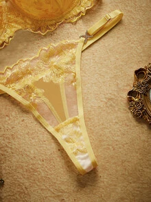 PinupPomp 2pcs Retro-Style Blue Women Sexy Lingerie Set - Yellow - View 4