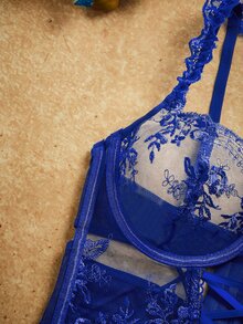 PinupPomp 性感透視刺繡兩件套 - 藍色 - 查看 4
