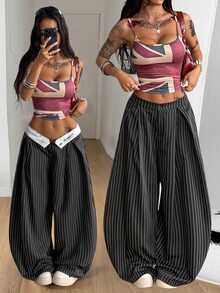 Coolane 女士夏季复古休闲嬉皮街头风宽松军绿色裤子 - 黑色 - 查看 4
