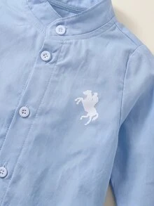 SHEIN 男嬰馬匹印花小立領上衣與長褲套裝 - 彩色 - 查看 4