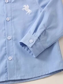 SHEIN 男嬰馬匹印花小立領上衣與長褲套裝 - 彩色 - 查看 5