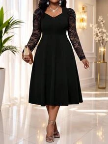 SHEIN Lady Plus Size Women's Lace Patchwork Elegant Waist-Cinching SHEIN Lady Plus Size Women's Lace Patchwork Elegant Waist-Cinching