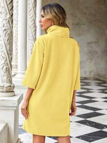 EURMUSE Women's Solid Color Turtleneck Dress - Yellow - View 2
