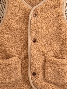 SHEIN 秋冬款中性嬰兒幼兒 0-3 歲百搭純色棕色泰迪絨舒適多功能休閒夾克 - 棕色 - 查看 6