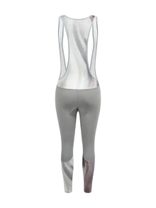 Powerista Women's Contrast Color Splice Sleeveless Fitted Jumpsuit Cycling Outfit - Grey - View 6