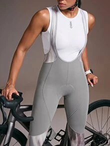 Powerista Women's Contrast Color Splice Sleeveless Fitted Jumpsuit Cycling Outfit - Grey - View 2