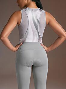 Powerista Women's Contrast Color Splice Sleeveless Fitted Jumpsuit Cycling Outfit - Grey - View 3