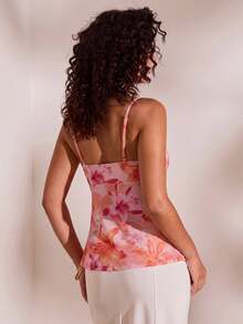Opulessa Spring/Summer Vacation Knit Mesh Printed Camisole Tank Top For Women - Pink - View 3