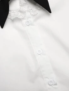 女童復古白色襯衫，羊腿袖、鈕扣設計、尖領、前襟彎曲下擺 - 白色 - 查看 3