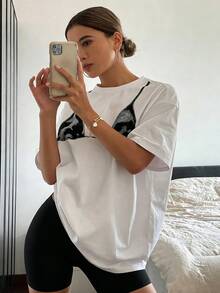 Livesso Casual Round Neck Short Sleeve Women's Loose Fit Bikini Print T-Shirt - White - View 7