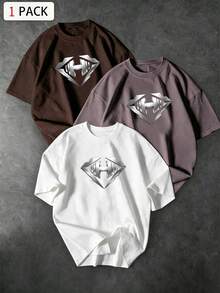 Sport MetroGents Kaos Olahraga Pria Lengan Pendek Kerah Bulat Kasual dengan Motif Timbul - Putih - View 1