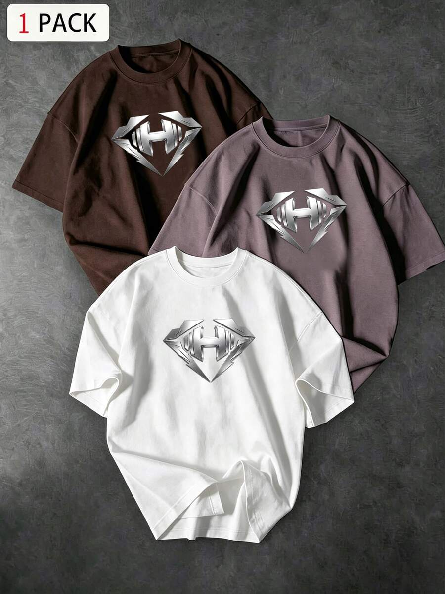 Sport MetroGents Kaos Olahraga Pria Lengan Pendek Kerah Bulat Kasual dengan Motif Timbul - Putih - View 1