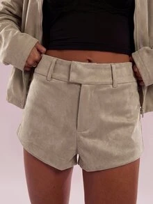 SHEIN BAE Minimalist Lazy Casual Versatile Solid Color Shorts - Camel - View 3