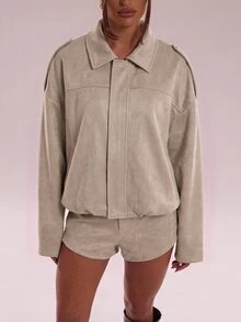 SHEIN BAE Minimalist Lazy Casual Versatile Solid Color Shorts - Camel - View 4