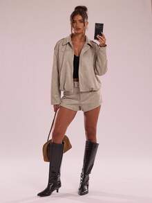 SHEIN BAE Minimalist Lazy Casual Versatile Solid Color Shorts - Camel - View 8