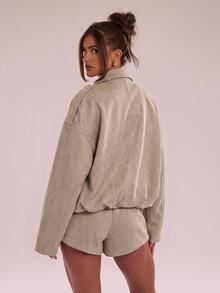 SHEIN BAE Minimalist Lazy Casual Versatile Solid Color Shorts - Camel - View 6