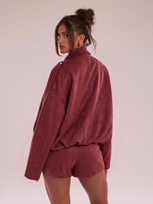 SHEIN BAE Minimalist Lazy Casual Versatile Solid Color Shorts - Red - View 6