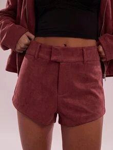 SHEIN BAE Minimalist Lazy Casual Versatile Solid Color Shorts - Red - View 3