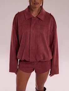 SHEIN BAE Minimalist Lazy Casual Versatile Solid Color Shorts - Red - View 4