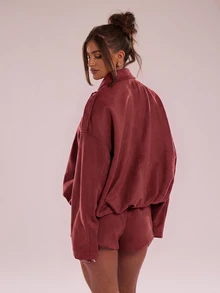 SHEIN BAE Minimalist Lazy Casual Versatile Solid Color Shorts - Red - View 2