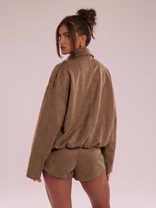 SHEIN BAE 女款素色休閒百搭日常穿著短褲 - 鏽棕色 - 查看 6