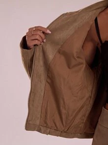 SHEIN BAE 高級慵懶寬鬆休閒短夾克 - 鏽棕色 - 查看 7