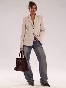 SHEIN BAE Women's Solid Color Lapel NeckLong Sleeve Single-Breasted Casual Blazer - Apricot - View 3