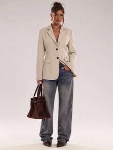 SHEIN BAE Women's Solid Color Lapel NeckLong Sleeve Single-Breasted Casual Blazer - Apricot - View 5