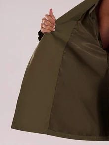 SHEIN BAE 女款極簡街頭風長袖風衣外套，附口袋 - 綠色 - 查看 8