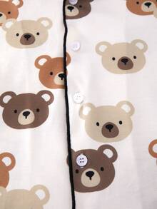 2pcs Baby Boy Baby Girl Cartoon Cute Bear Pattern Short Sleeve Lapel Long Sleeve Button-Up Top Elastic Waist Long Pants Two Pieces Set Printed Pajamas Homewear Suitable For Autumn And Winter - Multicolor - View 4