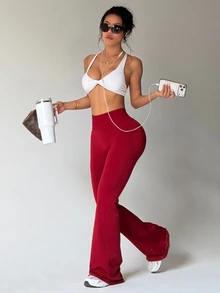 Slayform Slayform Women's Seamless Yoga Gym Workout Sports Leggings Dark Red Summer Sexy - Burgundy - View 6