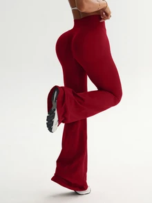 Slayform Slayform Women's Seamless Yoga Gym Workout Sports Leggings Dark Red Summer Sexy - Burgundy - View 2