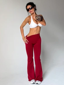 Slayform Slayform Women's Seamless Yoga Gym Workout Sports Leggings Dark Red Summer Sexy - Burgundy - View 8
