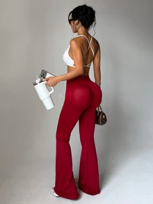 Slayform Slayform Women's Seamless Yoga Gym Workout Sports Leggings Dark Red Summer Sexy - Burgundy - View 7