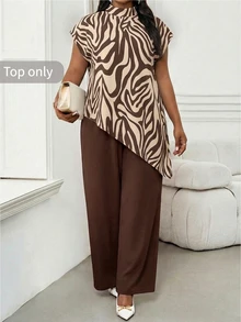 SHEIN Lady High-End Elegant Plus Size Zebra Print Pattern Coffee Color Women's Blouse, Office - Multicolor - View 1
