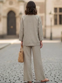 EMERY ROSE Women's Suit Jacket And Pants Casual Suit Set Teachers' Day Business Office Brunch Beige Winter - Khaki - View 2