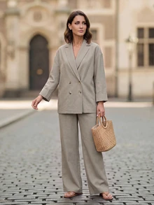 EMERY ROSE Women's Suit Jacket And Pants Casual Suit Set Teachers' Day Business Office Brunch Beige Winter - Khaki - View 4