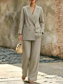 EMERY ROSE Women's Suit Jacket And Pants Casual Suit Set Teachers' Day Business Office Brunch Beige Winter - Khaki - View 9