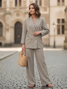 EMERY ROSE Women's Suit Jacket And Pants Casual Suit Set Teachers' Day Business Office Brunch Beige Winter - Khaki - View 6